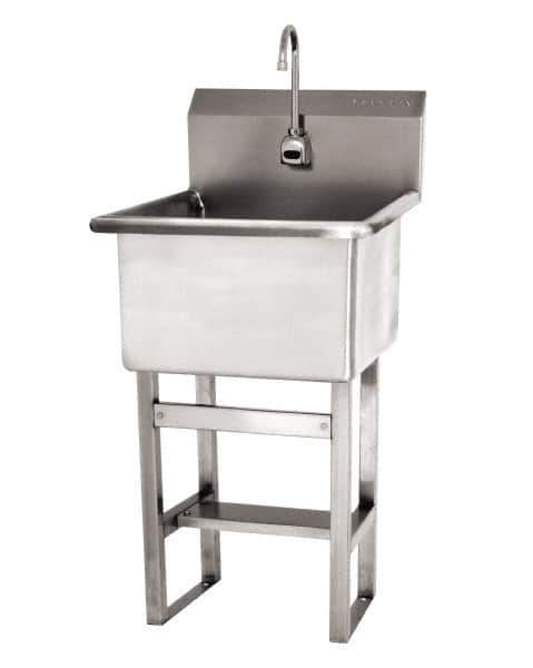 SANI-LAV - 24" Long x 24" Wide Inside, 1 Compartment, Grade 304 Stainless Steel ADA Hand Sink with Electronic Faucet - 14 Gauge, 27" Long x 27-1/2" Wide x 48" High Outside, 12" Deep - USA Tool & Supply