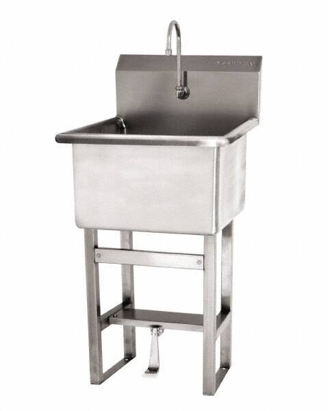 SANI-LAV - 24" Long x 24" Wide Inside, 1 Compartment, Grade 304 Stainless Steel Utility Sink Double Foot Pedal Valve - 14 Gauge, 27" Long x 27-1/2" Wide x 48" High Outside, 12" Deep - USA Tool & Supply