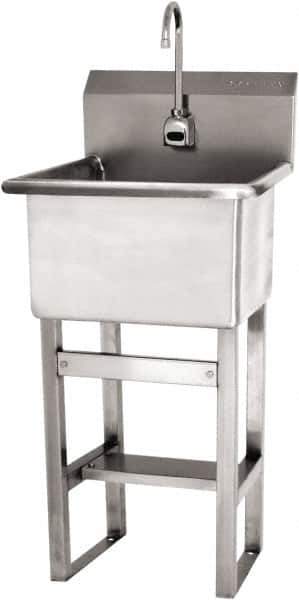 SANI-LAV - 18" Long x 18" Wide Inside, 1 Compartment, Grade 304 Stainless Steel Utility Sink - 14 Gauge, 21" Long x 20-1/2" Wide x 48" High Outside, 12" Deep - USA Tool & Supply