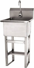 SANI-LAV - 18" Long x 18" Wide Inside, 1 Compartment, Grade 304 Stainless Steel Utility Sink Battery Sensor - 14 Gauge, 21" Long x 20-1/2" Wide x 48" High Outside, 12" Deep - USA Tool & Supply