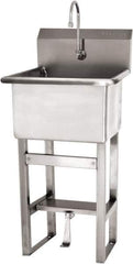 SANI-LAV - 18" Long x 18" Wide Inside, 1 Compartment, Grade 304 Stainless Steel Utility Sink Single Foot Pedal Valve - 14 Gauge, 21" Long x 20-1/2" Wide x 48" High Outside, 12" Deep - USA Tool & Supply