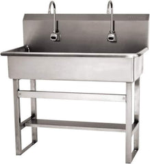 SANI-LAV - 37" Long x 16-1/2" Wide Inside, 1 Compartment, Grade 304 Stainless Steel (3) Person Wash-Station with Electronic Faucet - 16 Gauge, 40" Long x 20" Wide x 45" High Outside, 8" Deep - USA Tool & Supply