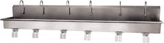 SANI-LAV - 117" Long x 16-1/2" Wide Inside, 1 Compartment, Grade 304 Stainless Steel (6) Person Wash-Station with Double Foot Valves - 16 Gauge, 120" Long x 20" Wide x 18" High Outside, 8" Deep - USA Tool & Supply