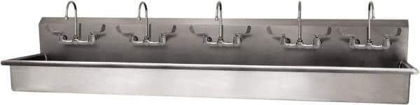 SANI-LAV - 97" Long x 16-1/2" Wide Inside, 1 Compartment, Grade 304 Stainless Steel (5) Person Wash-Station with Manual Faucet - 16 Gauge, 100" Long x 20" Wide x 18" High Outside, 8" Deep - USA Tool & Supply