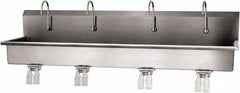 SANI-LAV - 77" Long x 16-1/2" Wide Inside, 1 Compartment, Grade 304 Stainless Steel (4) Person Wash-Station with Double Foot Valves - 16 Gauge, 80" Long x 20" Wide x 18" High Outside, 8" Deep - USA Tool & Supply