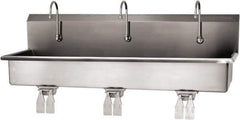 SANI-LAV - 57" Long x 16-1/2" Wide Inside, 1 Compartment, Grade 304 Stainless Steel (3) Person Wash-Station with Double Foot Valves - 16 Gauge, 60" Long x 20" Wide x 18" High Outside, 8" Deep - USA Tool & Supply