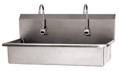 SANI-LAV - 37" Long x 16-1/2" Wide Inside, 1 Compartment, Grade 304 Stainless Steel (2) Person Wash-Station with Electronic Faucet - 16 Gauge, 40" Long x 20" Wide x 18" High Outside, 8" Deep - USA Tool & Supply