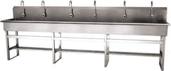 SANI-LAV - 117" Long x 16-1/2" Wide Inside, 1 Compartment, Grade 304 Stainless Steel (6) Person Wash-Station with Electronic Faucet - 16 Gauge, 120" Long x 20" Wide x 45" High Outside, 8" Deep - USA Tool & Supply