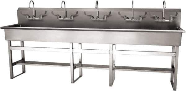 SANI-LAV - 97" Long x 16-1/2" Wide Inside, 1 Compartment, Grade 304 Stainless Steel (5) Person Wash-Station with Manual Faucet - 16 Gauge, 100" Long x 20" Wide x 45" High Outside, 8" Deep - USA Tool & Supply