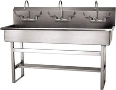 SANI-LAV - 57" Long x 16-1/2" Wide Inside, 1 Compartment, Grade 304 Stainless Steel (4) Person Wash-Station with Manual Faucet - 16 Gauge, 60" Long x 20" Wide x 45" High Outside, 8" Deep - USA Tool & Supply