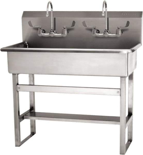 SANI-LAV - 37" Long x 16-1/2" Wide Inside, 1 Compartment, Grade 304 Stainless Steel (3) Person Wash-Station with Manual Faucet - 16 Gauge, 40" Long x 20" Wide x 45" High Outside, 8" Deep - USA Tool & Supply