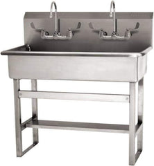 SANI-LAV - 37" Long x 16-1/2" Wide Inside, 1 Compartment, Grade 304 Stainless Steel (3) Person Wash-Station with Manual Faucet - 16 Gauge, 40" Long x 20" Wide x 45" High Outside, 8" Deep - USA Tool & Supply