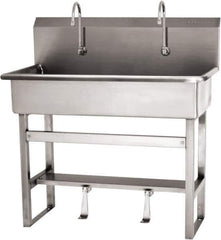 SANI-LAV - 37" Long x 16-1/2" Wide Inside, 1 Compartment, Grade 304 Stainless Steel (3) Person Wash-Station with Single Foot Valves - 16 Gauge, 40" Long x 20" Wide x 45" High Outside, 8" Deep - USA Tool & Supply