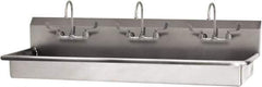 SANI-LAV - 65" Long x 16-1/2" Wide Inside, 1 Compartment, Grade 304 Stainless Steel (3) Person Wash-Station with Manual Faucet - 16 Gauge, 68" Long x 20" Wide x 21-1/2" High Outside, 5-1/2" Deep - USA Tool & Supply