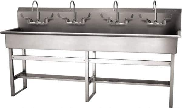 SANI-LAV - 77" Long x 16-1/2" Wide Inside, 1 Compartment, Grade 304 Stainless Steel (5) Person Wash-Station with Manual Faucet - 16 Gauge, 80" Long x 20" Wide x 45" High Outside, 8" Deep - USA Tool & Supply