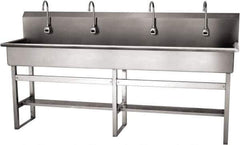 SANI-LAV - 77" Long x 16-1/2" Wide Inside, 1 Compartment, Grade 304 Stainless Steel (4) Person Wash-Station with Electronic Faucet - 16 Gauge, 80" Long x 20" Wide x 45" High Outside, 8" Deep - USA Tool & Supply