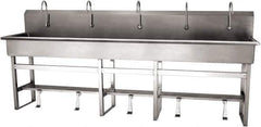 SANI-LAV - 97" Long x 16-1/2" Wide Inside, 1 Compartment, Grade 304 Stainless Steel (5) Person Wash-Station with Single Foot Valves - 16 Gauge, 100" Long x 20" Wide x 45" High Outside, 8" Deep - USA Tool & Supply