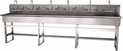 SANI-LAV - 117" Long x 16-1/2" Wide Inside, 1 Compartment, Grade 304 Stainless Steel (6) Person Wash-Station with Manual Faucet - 16 Gauge, 120" Long x 20" Wide x 45" High Outside, 8" Deep - USA Tool & Supply