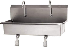 SANI-LAV - 37" Long x 16-1/2" Wide Inside, 1 Compartment, Grade 304 Stainless Steel (2) Person Wash-Station with Single Foot Valves - 16 Gauge, 40" Long x 20" Wide x 18" High Outside, 8" Deep - USA Tool & Supply