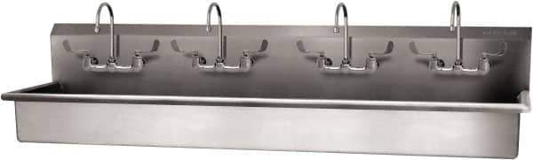 SANI-LAV - 77" Long x 16-1/2" Wide Inside, 1 Compartment, Grade 304 Stainless Steel (4) Person Wash-Station with Manual Faucet - 16 Gauge, 80" Long x 20" Wide x 18" High Outside, 8" Deep - USA Tool & Supply