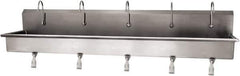 SANI-LAV - 97" Long x 16-1/2" Wide Inside, 1 Compartment, Grade 304 Stainless Steel (5) Person Wash-Station with Single Foot Valves - 16 Gauge, 100" Long x 20" Wide x 18" High Outside, 8" Deep - USA Tool & Supply