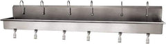 SANI-LAV - 117" Long x 16-1/2" Wide Inside, 1 Compartment, Grade 304 Stainless Steel (6) Person Wash-Station with Single Foot Valves - 16 Gauge, 120" Long x 20" Wide x 18" High Outside, 8" Deep - USA Tool & Supply