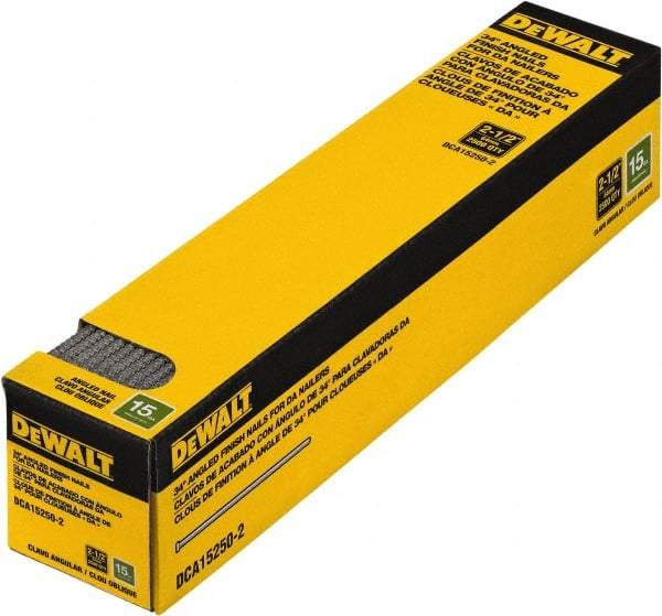 DeWALT - 15 Gauge 2-1/2" Long Finishing Nails for Power Nailers - Steel, Bright Finish, Smooth Shank, Angled Stick Collation, Round Head, Chisel Point - USA Tool & Supply