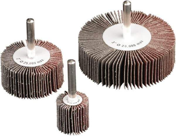 Camel Grinding Wheels - 3" Diam x 1-1/2" Face Width, Fine Aluminum Oxide Coated Mounted Flap Wheel - 1/4" Shank Mount, 180 Grit, X Weighted Cloth Backing, 20,000 Max RPM - USA Tool & Supply