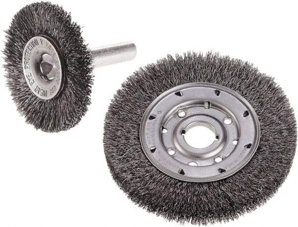 Camel Grinding Wheels - 7" OD, 5/8-11 Arbor Hole, Crimped Steel Wheel Brush - 7" Face Width, 1-1/2" Trim Length, 0.014" Filament Diam - USA Tool & Supply