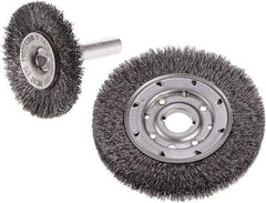 Camel Grinding Wheels - 3" OD, 1/4" Shank Diam, Crimped Stainless Steel Wheel Brush - 3" Face Width, 3/4" Trim Length, 0.014" Filament Diam - USA Tool & Supply