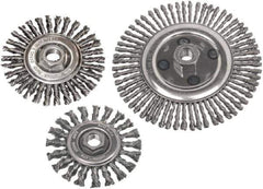 Camel Grinding Wheels - 4" OD, 5/8-11 Arbor Hole, Knotted Stainless Steel Wheel Brush - 4" Face Width, 7/8" Trim Length, 0.02" Filament Diam - USA Tool & Supply