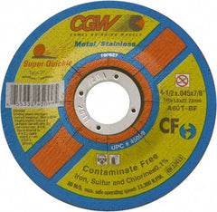 Camel Grinding Wheels - 4-1/2" 60 Grit Aluminum Oxide Cutoff Wheel - 0.045" Thick, 5/8-11 Arbor, 13,300 Max RPM - USA Tool & Supply