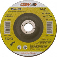 Camel Grinding Wheels - 24 Grit, 4-1/2" Wheel Diam, 1/4" Wheel Thickness, Type 27 Depressed Center Wheel - Coarse Grade, Aluminum Oxide, Resinoid Bond, 13,300 Max RPM - USA Tool & Supply