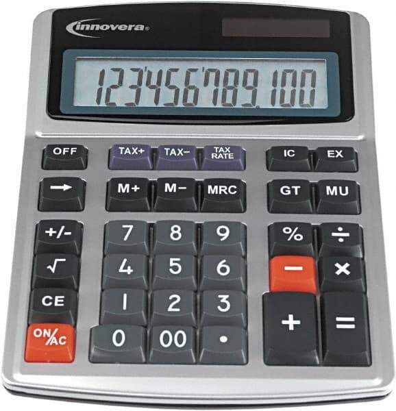 innovera - 12-Digit LCD 4 Function Financial Calculator - 21mm Display Size, Silver & Black, Solar & Battery Powered, 6-1/2" Long x 8-3/4" Wide - USA Tool & Supply