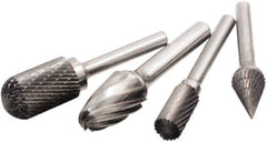 Camel Grinding Wheels - 3/8" Cut Diam, 1/4" Shank Diam, Cylinder Head Double Cut Burr - Carbide, 3/4" LOC, 6-3/4" OAL - USA Tool & Supply