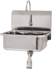 SANI-LAV - 17" Long x 14" Wide Inside, 1 Compartment, Grade 304 Stainless Steel Hand Sink Wall Mount with Knee Valve - 18 Gauge, 19" Long x 18" Wide x 21" High Outside, 7" Deep - USA Tool & Supply