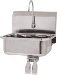 SANI-LAV - 17" Long x 14" Wide Inside, 1 Compartment, Grade 304 Stainless Steel Hand Sink Wall Mount with Knee Valve - 18 Gauge, 19" Long x 18" Wide x 21" High Outside, 7" Deep - USA Tool & Supply