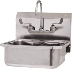 SANI-LAV - 17" Long x 14" Wide Inside, 1 Compartment, Grade 304 Stainless Steel Hand Sink Wall Mount with Manual Faucet - 18 Gauge, 19" Long x 18" Wide x 21" High Outside, 7" Deep - USA Tool & Supply