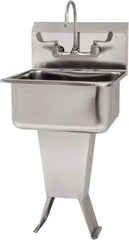 SANI-LAV - 19" Long x 16" Wide Inside, 1 Compartment, Grade 304 Stainless Steel Hand Sink Wall Mount with Manual Faucet - 18 Gauge, 21" Long x 20" Wide x 46" High Outside, 10" Deep - USA Tool & Supply