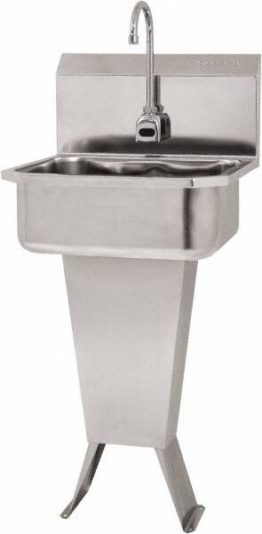 SANI-LAV - 17" Long x 14" Wide Inside, 1 Compartment, Grade 304 Stainless Steel Hand Sink Floor Mount with Double Foot Valve - 18 Gauge, 19" Long x 18" Wide x 46" High Outside, 7" Deep - USA Tool & Supply