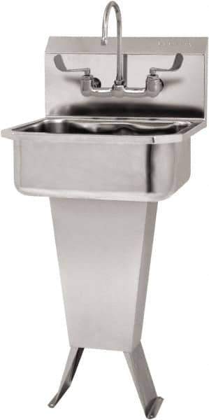 SANI-LAV - 17" Long x 14" Wide Inside, 1 Compartment, Grade 304 Stainless Steel Hand Sink Wall Mount with Manual Faucet - 18 Gauge, 19" Long x 18" Wide x 46" High Outside, 7" Deep - USA Tool & Supply