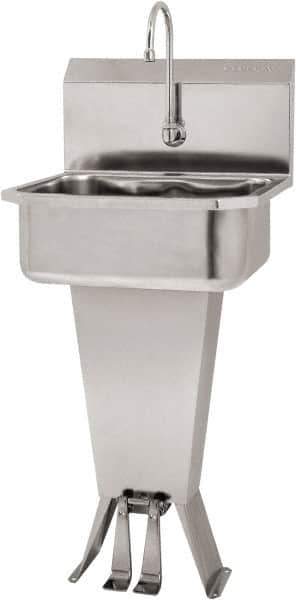 SANI-LAV - 17" Long x 14" Wide Inside, 1 Compartment, Grade 304 Stainless Steel Hand Sink Floor Mount with Double Foot Valve - 18 Gauge, 19" Long x 18" Wide x 46" High Outside, 7" Deep - USA Tool & Supply