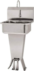 SANI-LAV - 17" Long x 14" Wide Inside, 1 Compartment, Grade 304 Stainless Steel Hand Sink Floor Mount with Double Foot Valve - 18 Gauge, 19" Long x 18" Wide x 46" High Outside, 7" Deep - USA Tool & Supply