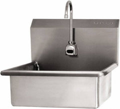 SANI-LAV - 19" Long x 15-1/2" Wide Inside, 1 Compartment, Grade 304 Stainless Steel Hand Sink Wall Mount with Electronic Faucet - 16 Gauge, 23" Long x 20" Wide x 20-1/2" High Outside, 5" Deep - USA Tool & Supply