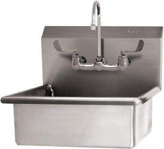 SANI-LAV - 19" Long x 15-1/2" Wide Inside, 1 Compartment, Grade 304 Stainless Steel Hand Sink Wall Mount with Manual Faucet - 16 Gauge, 23" Long x 20" Wide x 20-1/2" High Outside, 5" Deep - USA Tool & Supply