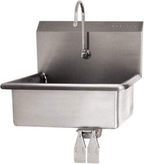 SANI-LAV - 19" Long x 15-1/2" Wide Inside, 1 Compartment, Grade 304 Stainless Steel Hand Sink Wall Mount with Double Knee Valve - 16 Gauge, 23" Long x 20" Wide x 20-1/2" High Outside, 5" Deep - USA Tool & Supply