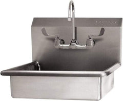 SANI-LAV - 19" Long x 15-1/2" Wide Inside, 1 Compartment, Grade 304 Stainless Steel Hand Sink Wall Mount with Manual Faucet - 16 Gauge, 22" Long x 19" Wide x 20-1/2" High Outside, 5" Deep - USA Tool & Supply