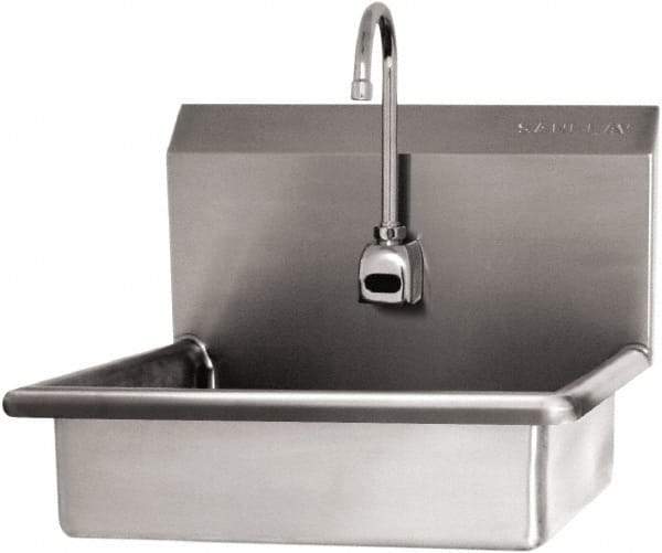 SANI-LAV - 16" Long x 12-1/2" Wide Inside, 1 Compartment, Grade 304 Stainless Steel Hand Sink Wall Mount with Electronic Faucet - 16 Gauge, 19" Long x 16" Wide x 20-1/2" High Outside, 6" Deep - USA Tool & Supply