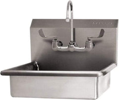 SANI-LAV - 16" Long x 12-1/2" Wide Inside, 1 Compartment, Grade 304 Stainless Steel Hand Sink Wall Mount with Manual Faucet - 16 Gauge, 19" Long x 16" Wide x 20-1/2" High Outside, 6" Deep - USA Tool & Supply