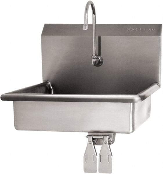 SANI-LAV - 16" Long x 12-1/2" Wide Inside, 1 Compartment, Grade 304 Stainless Steel Hand Sink Wall Mount with Single Knee Valve - 16 Gauge, 19" Long x 16" Wide x 20-1/2" High Outside, 6" Deep - USA Tool & Supply